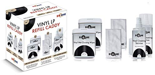 Retro Musique Kit de nettoyage complet pour disques vinyles avec boîte métallique rétro Comprend tout ce dont vous avez besoin Brosse en fibre carbone, antistatique, microfibre et plus encore