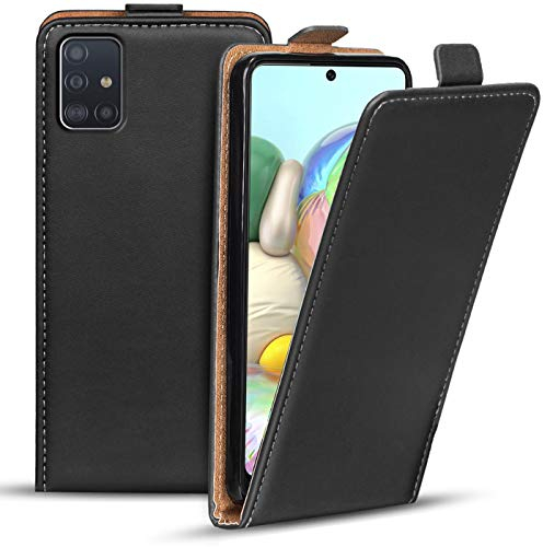 Verco Flip Cover für Samsung Galaxy A71 Case, Flipstyle Schutzhülle für Samsung A71 Hülle Kunstleder Tasche vertikal klappbare Handyhülle, Schwarz