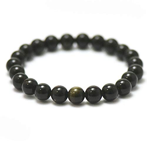 Miracles Minéraux Bracelet perle ronde 8 mm, pierre naturelle, création artisanale française, plus de 80 choix (Obsidienne dorée 8 mm)