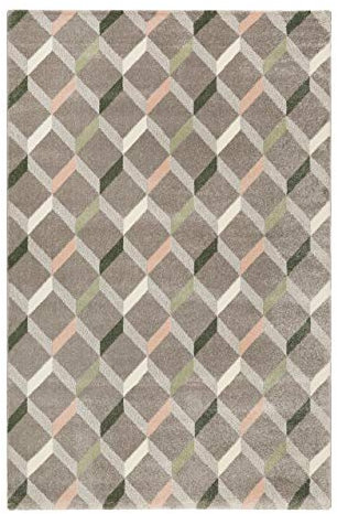 Esprit Home, Moderner Kurzflor Teppich - Läufer für Wohnzimmer, Flur, Schlafzimmer, Rica (80 x 150 cm, grau grün rosa)