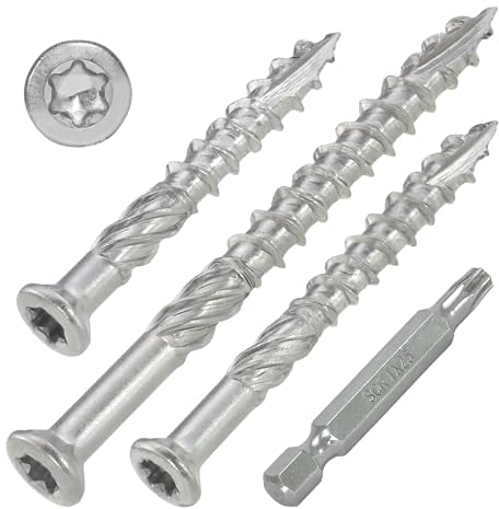Terrassenschrauben T-INOX A2 Edelstahl V2A rostfrei, Reibteil, Schneidkerbe, TX25, 5x90 mm - 200 Stück