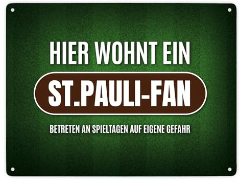 Hier wohnt ein St.Pauli-Fan Metallschild XXL mit Rasen Motiv
