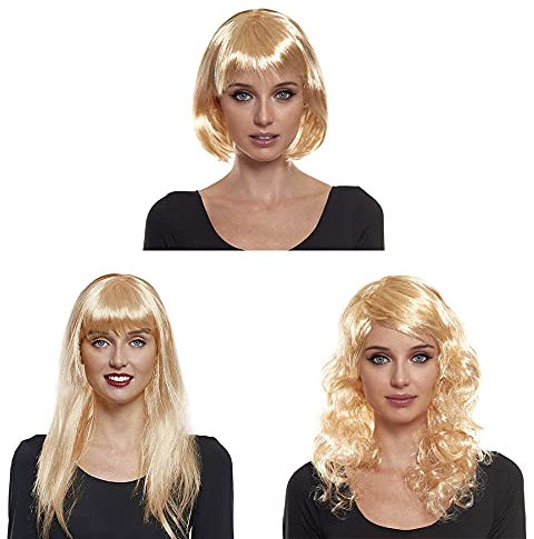 Blonde Perücke Lang Glatt Mit Pony Kostüm Party Karneval Cosplay Damen Erwachsene