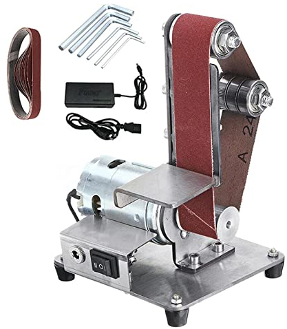 DIY Mini Electric Belt Sander, Sanding Polishing Grinding Belt Machine for Metal Wood Plastic, Knife Apex Edge Sharpener, Bench Top Grinding Tool with Wrenches Sand Belt,100W