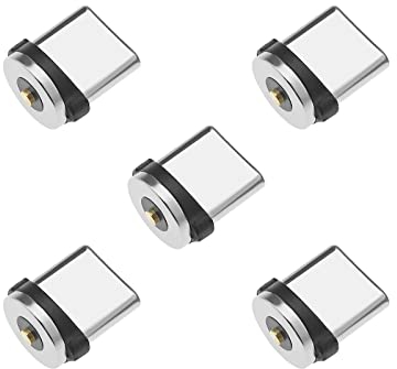 ECSiNG 5-teilig Typ-C Magnetstecker Rotierender Magnetadapter Aufladen Verbinder Magnetsteckerspitzen Kopf für magnetisches Ladekabel Silber