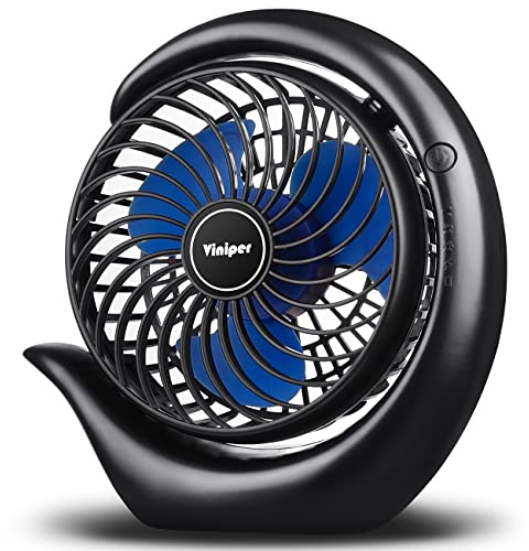 viniper Portable Rechargeable Fan, Small Desk Fan : 3 Speeds & 8-24 Hours Longer Working, 180° Rotation, Portable USB Battery Fan for Office/Home (Black,Blue Blade)