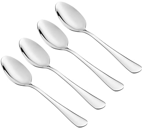 Tala Performance Stainless Steel Dessert Spoons, Premium 4 Piece Set, Ideal Quality Stainless Steel with Mirror Polish Finish, Dishwasher Safe, Metallic Silver