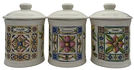 GICOS IMPORT EXPORT SRL tris set 3 pz barattoli in ceramica 12 * 15 cm sale zucchero caffè terra e sole TAW-828447