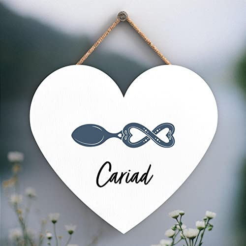 Global Designs Cariad Love Welsh Love Spoon Wooden Heart Hanging Plaque