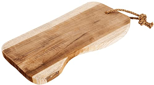 Holzbrett Servierbrett Schneidebrett aus Teakholz rustikal 35x18,5x2 cm
