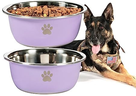 Podinor Large Dog Water Bowl 2 Pack, 1.3 Gallons 170oz Stainless Steel Extra Large Dog Food Bowl for Big Giant Dogs, Purple
