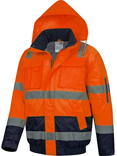Safetytex Warnschutz Pilotenjacke - Arbeitsjacke - wasserdicht, winddicht, reflektierend - HI VIZ Thermo Jacke - Warnschutzjacke in orange/marine - Gr. XXL