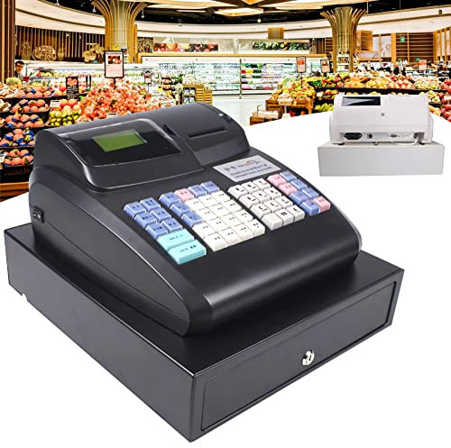 FONOBO Caisse enregistreuse électronique avec Clavier Plat, Caisse enregistreuse Commerciale à 48 Touches avec Tirelire et imprimante Thermique, pour Centre Commercial,Black