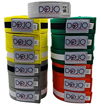 Dojo Kids Deluxe Ranked BJJ Belt Childrens Jiujitsu Belt White Grey Yellow Orange Green M0 M2 M4 Boys Girls IBJJF Grading Belts