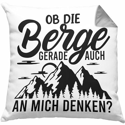 Trendation Wandern Kissen mit Füllung 40x40 Geschenk Wandern Ob Die Berge Auch An Mich Denken Geschenkidee Berge Alpen Geschenke (Grau)