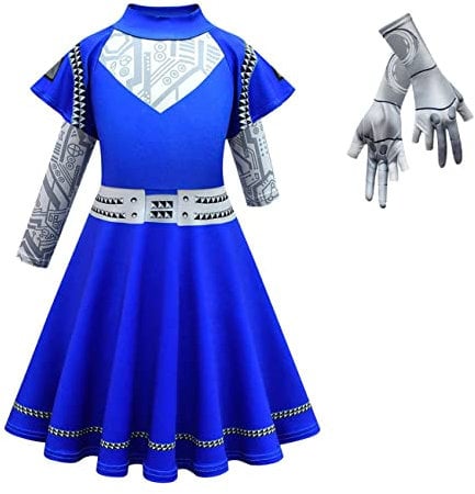 IBTOM CASTLE Halloween Costume for Kids Girls, Halloween Cosplay Long Sleeve Blue Dress with Gloves Carnival Outfits Birthday Party Fancy Dress Up 5-13 Years Royal Blue 12-13 Years