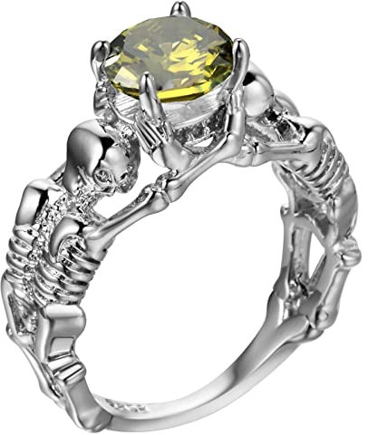 Whoiy Ring Damen 57, Ring Damen Zeigefinger Silber Eheringe Totenköpfe mit Zirkonia Verlobungsring für Frauen