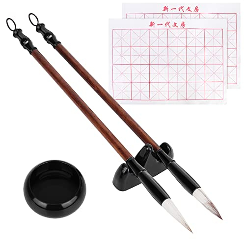 6 Pièces Ensemble de Pinceaux de Calligraphie Chinois Set,Pinceau D'artiste Professionnel La Calligraphie et La Peinture Set Peinture Kanji Outils de Calligraphie Pierre à Encre pour Débutant,Artistes
