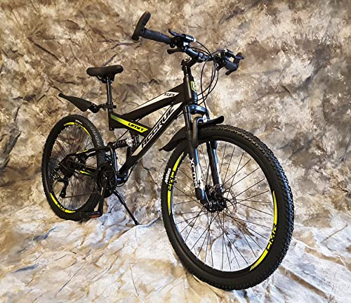 Generisch 26 Zoll ALU MTB ACRUE Vollgefedert, 21-Gang Kettenschaltung, Scheibenbremsen, Schutzbleche NEU 2660-SCHWARZ-GELB Bitte BEACHTEN AB 155 cm KÖPERGRÖSSE GEEIGNET !!!!!!!