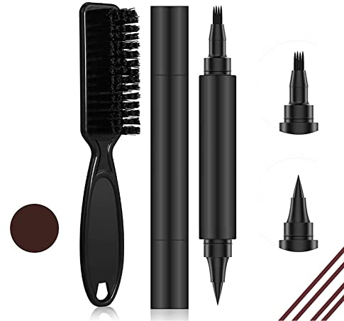 Kit De BolíGrafo De Relleno Para Barba,Relleno de lápiz de barba para hombres con cepillo,Pluma de barba Kit Lápiz de Barba,Pluma de Relleno para Barba,Kit de Relleno para Barba para Hombres(Marrón)