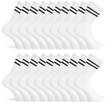 Basic Treasure Lot de 20 paires de chaussettes de tennis pour homme et femme en coton respirant, Blanc., 43-46