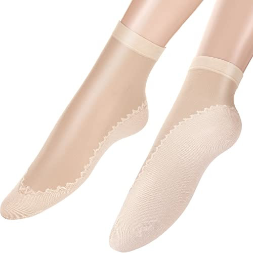 20 Paires Chaussettes de Chevilles Soyeuses avec Semelle en Coton Chaussettes Transparentes Hautes en Soie (Nu)