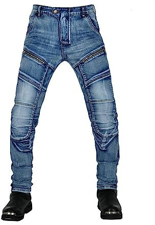 DEZYPZAM Herren Motorradhose in Biker-Optik - Coole und sportliche Motorrad-Jeanshose für Männer (Blau B,XXL)