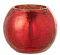 J-Line Windlicht Kugel Craquele Glas Perleffekt Rot Small - 2 Stück