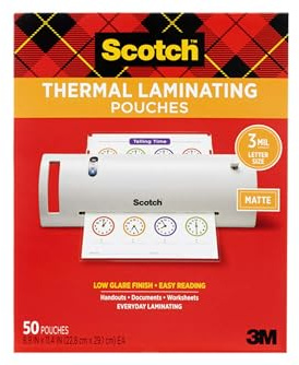 Scotch Matte Thermal Laminating Pouches, Ultra Clear with Matte Finish, Letter Size 8.9 in x 11.4 in, 50-Pack