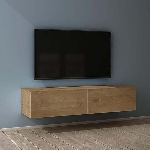 Mai & Mai Fernsehtisch Fernsehschrank TV Schrank Verdeckter Griff mit Soft-Close Lowboard Hängeschrank für Wohnzimmer in Kerneiche BTH: 140x40,2x30 cm Fernsehschrank02