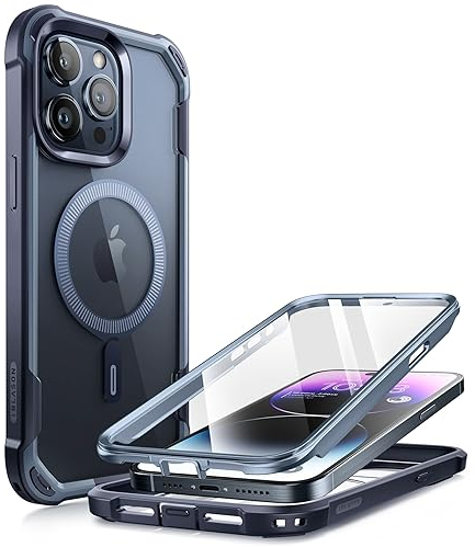 i-Blason für iPhone 15 Pro Max Hülle Kompatibel mit MagSafe Bumper Case Durchsichtig Handyhülle Robust Schutzhülle Cover [Ares] mit Displayschutz Handy Hülle für iPhone 15 Pro Max 2023, Blau
