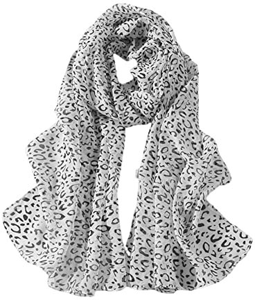 Neue Edle Mode Frauen Lange Weiche Dame Schal Seide Chiffon Schals Leopard Wraps All-Match Dame Hijab Print Schal Schal Weich, weiß, 50*160cm
