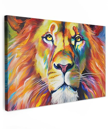 MuchoWow© Leinwand Bilder Groß 120x80 cm XXL Wanddeko Wohnzimmer Aesthetic Room Decor Deko Zimmer Wandbilder Modern Fotogeschenke Kunstdruck - Bunt - Löwe - Öl - Kunst - Tiere