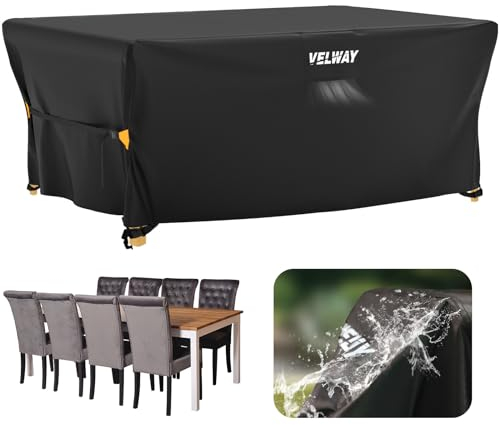 Velway Coperture per Mobili da Giardino Impermeabile: Copertura Tavolo Giardino Esterno con sfiato d'Aria Antivento Telo Copri Tavolo Arredo Rettangolare (Nero 242x162x100cm)
