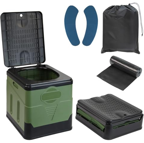 Montafox Toilette Portable Camping Max 150 kg Toilettes Mobiles WC Toilettes Pliables Sèches Séparées 12 Sachets Stables - Couleur:Vert/Noir
