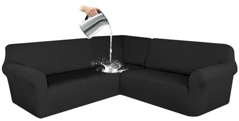 CLGTY Wasserdicht Sofabezug Ecksofa, 3 Stücke Bezug Für Ecksofas L-Form Sofa Bezug Eckcouch Antirutsch Sofahusse Für Wohnzimmer-Schwarz-7 Sitzer