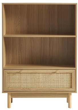 BAÏTA Helena Bücherregal, Eichenoptik, Rattangeflecht, 80 cm, Eiche Hell