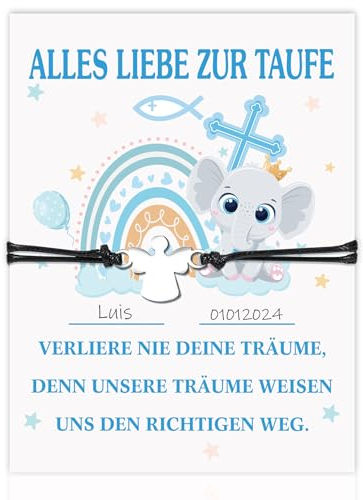 HOWAF Taufgeschenke Jungen, Taufarmband Jungen Schutzengel Taufe Geschenk, Schutzengel Armband zur Taufe mit Karte Taufe Taufkarte Junge, Taufgeschenk, Kleine Geschenke zur Taufe Junge