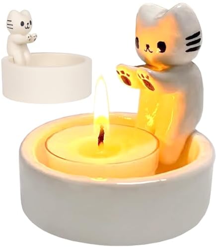Katzen Kerzenhalter,Katzen Deko Geschenke für Katzenliebhaber,Cartoon Katzen Teelichthalter mit Wärmenden Pfoten für Katzenliebhaber Heim und Büro Dekoration