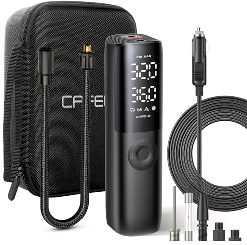 CAFELE 160PSI Mini Kompressor Autoreifen,DC 12V Elektrische Luftpumpe Auto,Tragbare Mit 2 Digitalanzeige,Stofftasche,Autostopp,Smart Voreinstellung,350CM Kabel,Licht für Auto/Motorrad/Fahrrad/Bälle