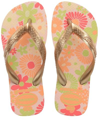 Havaianas - Kids Flores, Comfortable, Durable, and Fun Flip-Flops, Floral-Print Sole, Metallic Straps, and Non-Slip Sole, Girls, 29/30, 12 UK