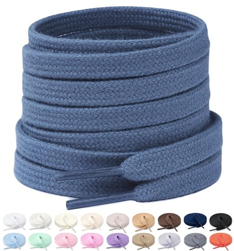 Stepace 2 Pares Cordones Planos de 100% algodón 8 mm de Ancho Cordones para Zapatillas y Zapatos Deportivas Cordones de Deportivo Reemplazo Azul grisáceo 120