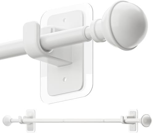 ENJOYBASICS Gardinenstangen ohne Bohren, für Fenster, 71,1 cm bis 129,9 cm, 1,6 cm Durchmesser, mieterfreundliche Gardinenstange mit Klebehalterungen, ohne Bohren, verstellbar von 68 bis 132 cm, Weiß