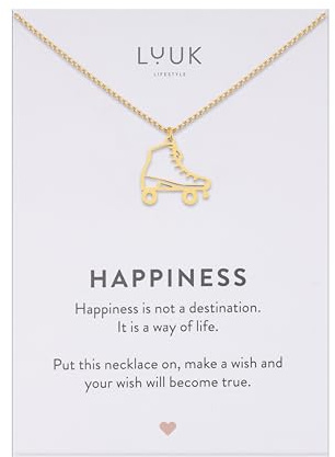 LUUK LIFESTYLE Collana con Ciondolo Diverso con carta HAPPINESS, 50cm | Ciondolo Diverso, Acciaio Inossidabile, Impermeabile, Ipoallergenico, Catena Regolabile, Idea Regali donna, Lei