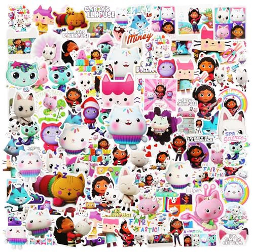 Wirhaut 100 Stück Gabby Aufkleber Wasserfeste Sticker Set, Anwendbar für Erwachsene und Kinder Skateboard Süßer Sticker, Laptop, Gepäck, Wasserbecher Aesthetic Aufkleber, Handyaufkleber