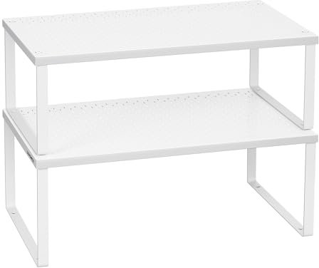 SONGMICS Gewürzregal, 2er Set, Küchenregal, Küchen-Organizer, Küche, Gewürzhalter, erweiterbar, stapelbar, kleines Regal, Metall, weiß KCS401W01
