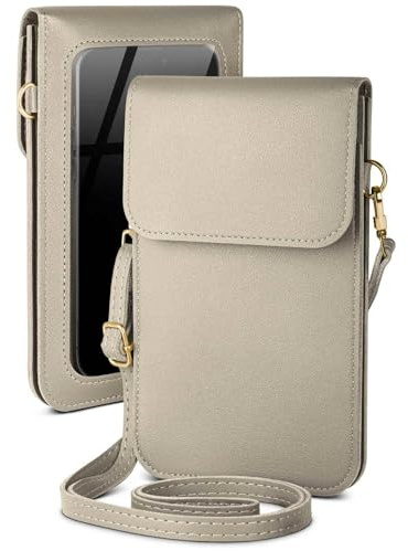 moex Handytasche zum Umhängen für Xiaomi 14T Pro kleine Handtasche mit Handyfach und Sichtfenster, 2 extra Fächer Mini PU Leder Handy Umhängetasche Damen CitySling, Grau