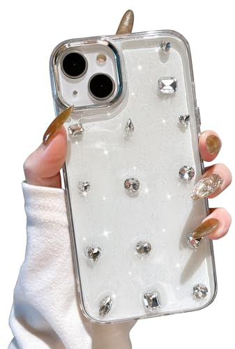 EYZUTAK Case for iPhone 15 Plus, Bling Glitter 3D Rhinestone Diamond Case | Sparkly Crystal Clear Phone Cover, Diamond Aesthetic Design, Slim Soft Durable TPU Transparent Protective Cover, for Girls