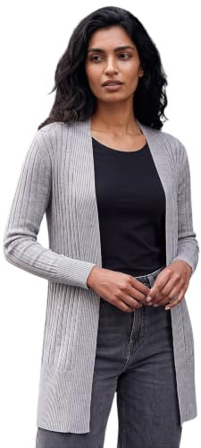 Roman Originals Ribbed Edge to Edge Cardigan for Women UK - Ladies Autumn Everyday Winter Holiday Pull-On Long Sleeves Comfy Soft Vacation Work