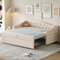 Ausziehbares Schlafsofa 90×200 cm, Polsterbett mit USB-Anschluss, Daybett Tagesbett Sofabett Multifunktionsbett mit Lattenrost, Gästebett Jugendbett aus Samtstoff, Ohne Matratze (Beige)